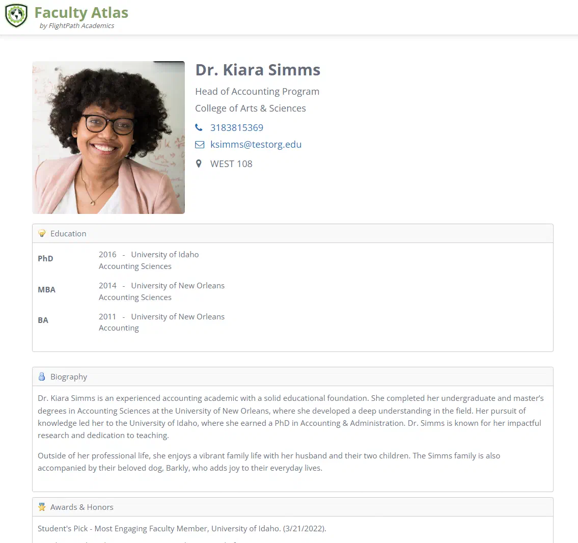 Faculty Atlas public faculty profile