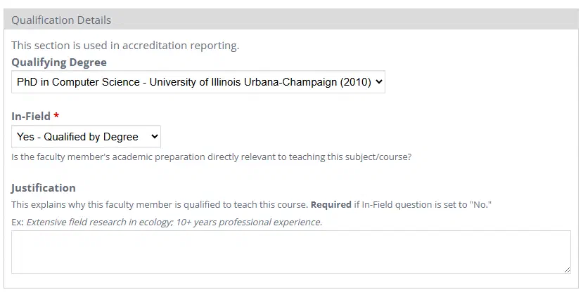 Faculty qualification details in Faculty Atlas