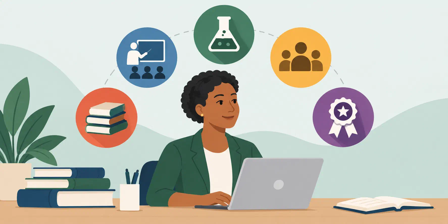 Faculty activity report organized into teaching, research, service, and professional development sections
