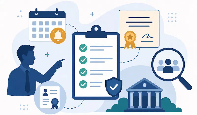 Higher education administrators reviewing faculty reporting information