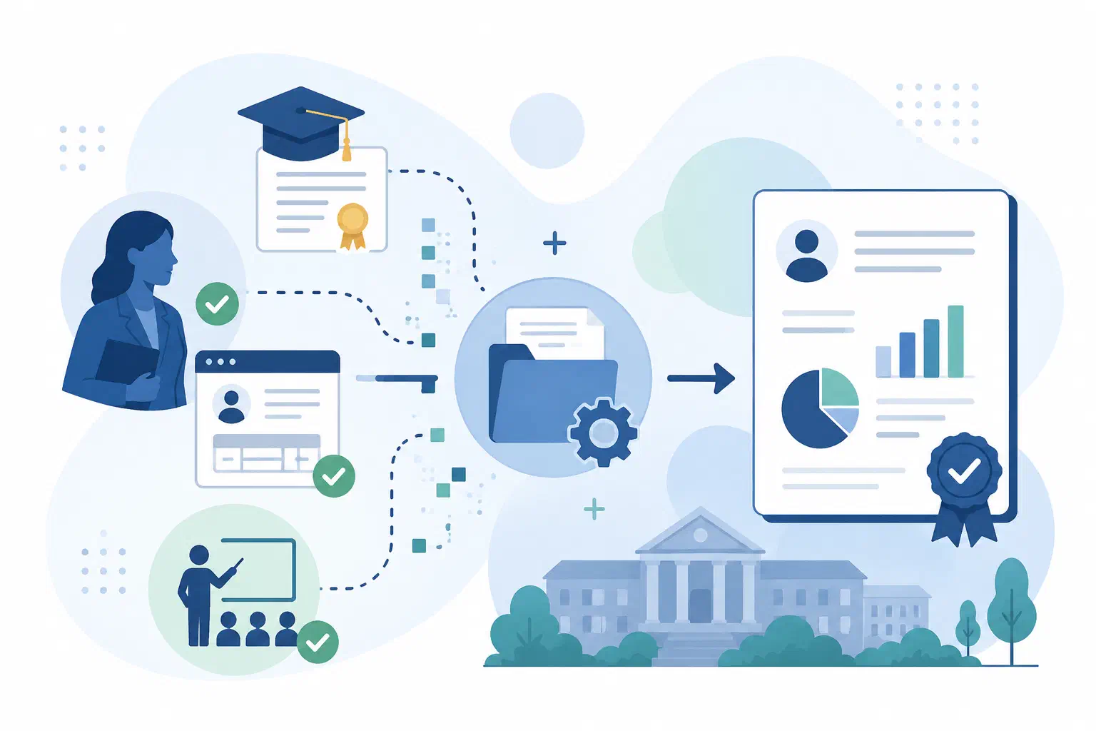 Higher education administrators reviewing faculty qualification information
