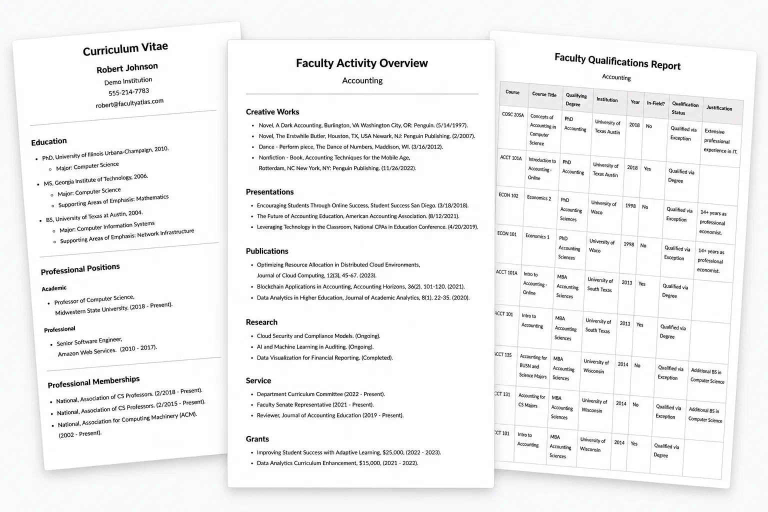 Reports are easily generated in Faculty Atlas